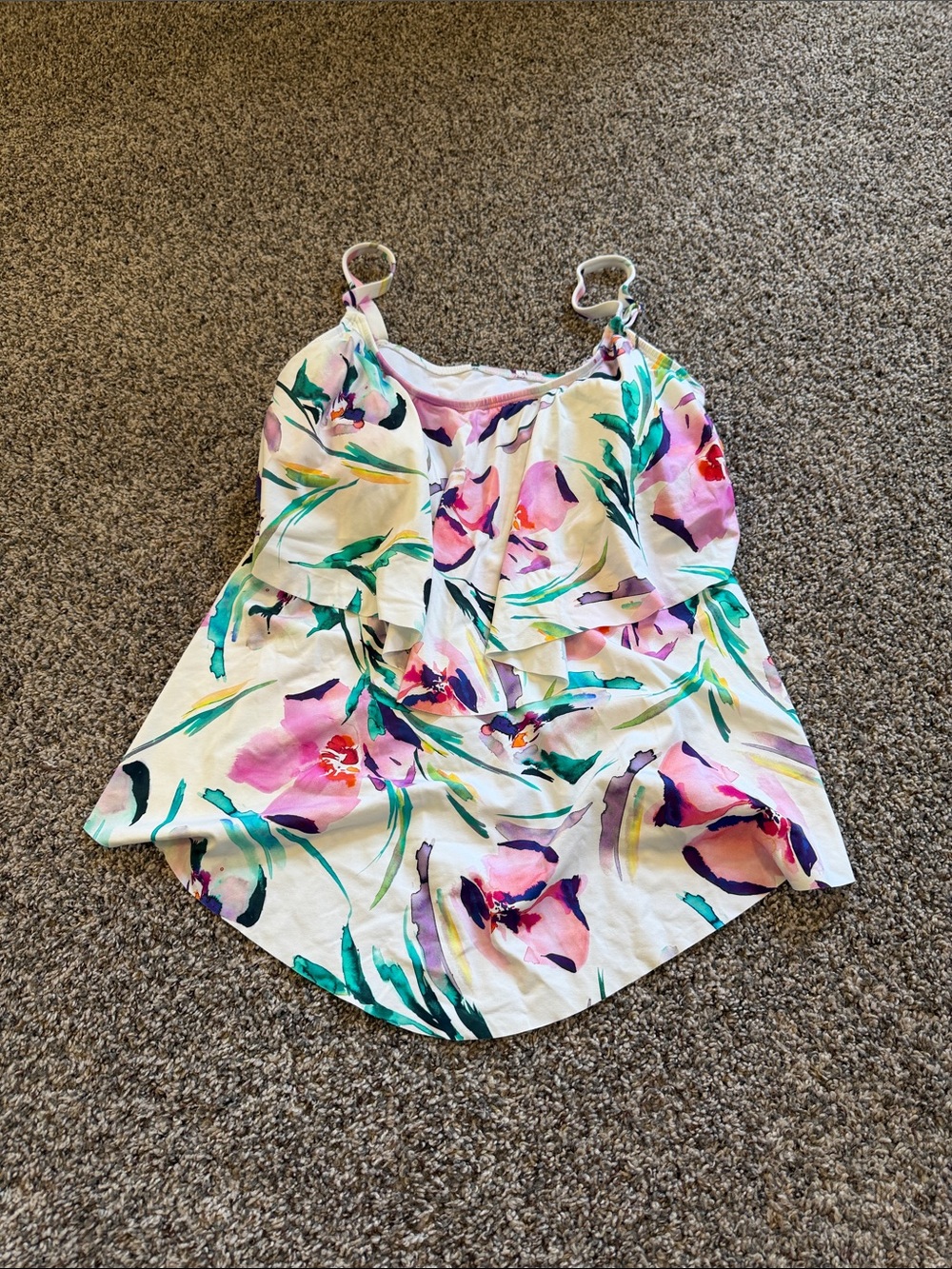 Liz Claiborne White Tankini Top with Pink, Teal & Purple Accents Size 16W